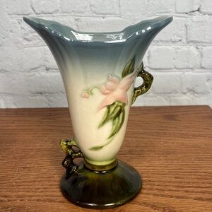 Hull Pottery Woodland Vase | Blue and Green Floral High Gloss ~8" | Vtg 1950s